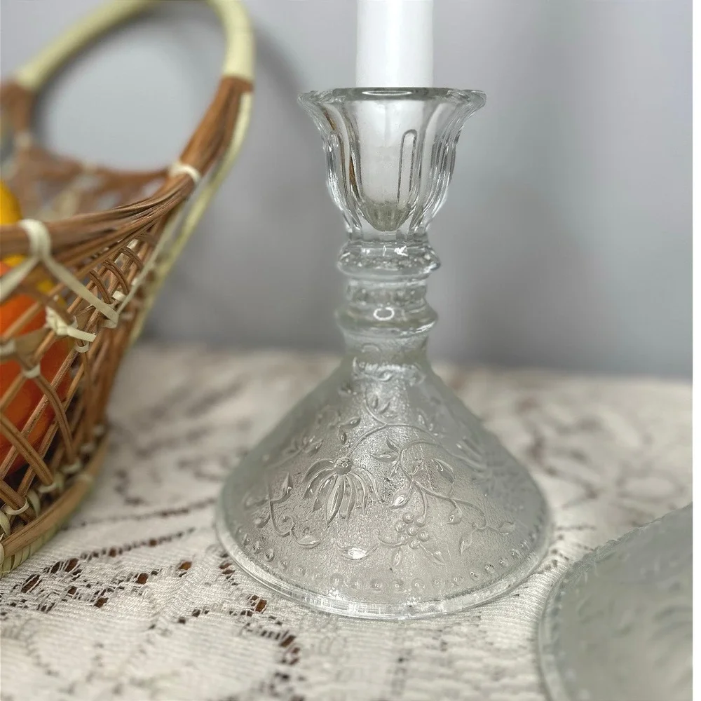 2x Mid Century Pressed Glass Candle Holders‎ by Pavel Pánek Czechoslovakia